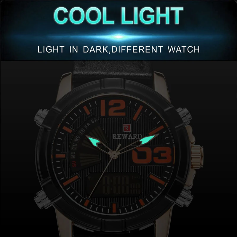 Роскошные мужские модные спортивные часы с двойным дисплеем водонепроницаемые