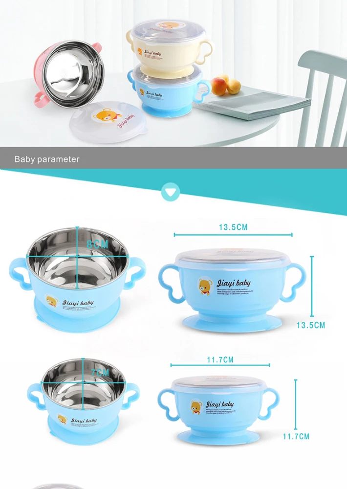 Jiayi Набор детских мисок Поильник всасывания пластины BPA Free 304 Нержавеющая сталь миска с крышкой наполнения водой Утепленная одежда столовая посуда для детей