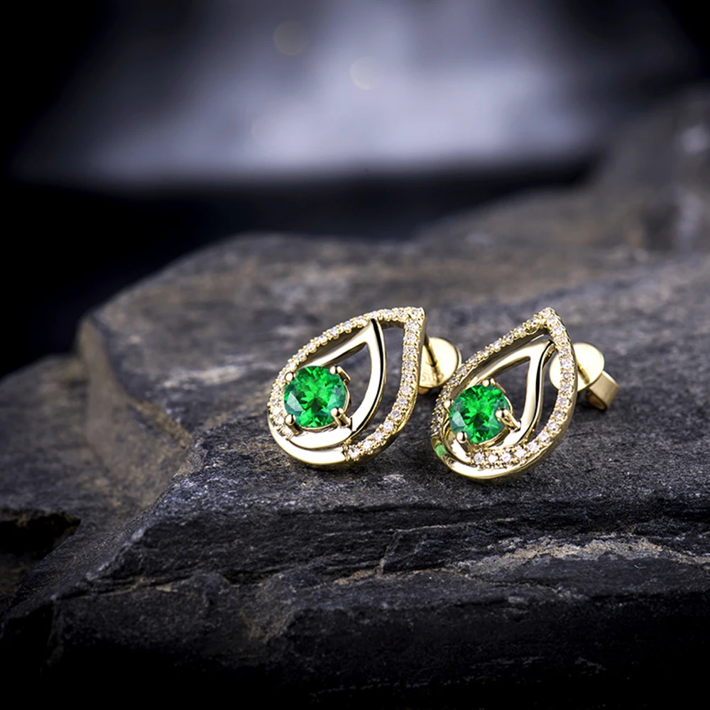 LOVERJEWELRY женские серьги Пуссеты Серьги Настоящее 18 К желтое золото натуральный круглый цаворит классические серьги для женщин вечерние ювелирные изделия для офиса