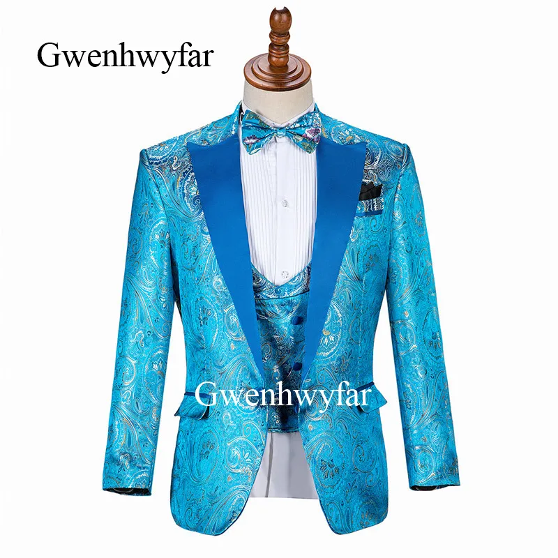 Gwenhwyfar модные синие мужские строгие облегающие костюмы с цветочным рисунком
