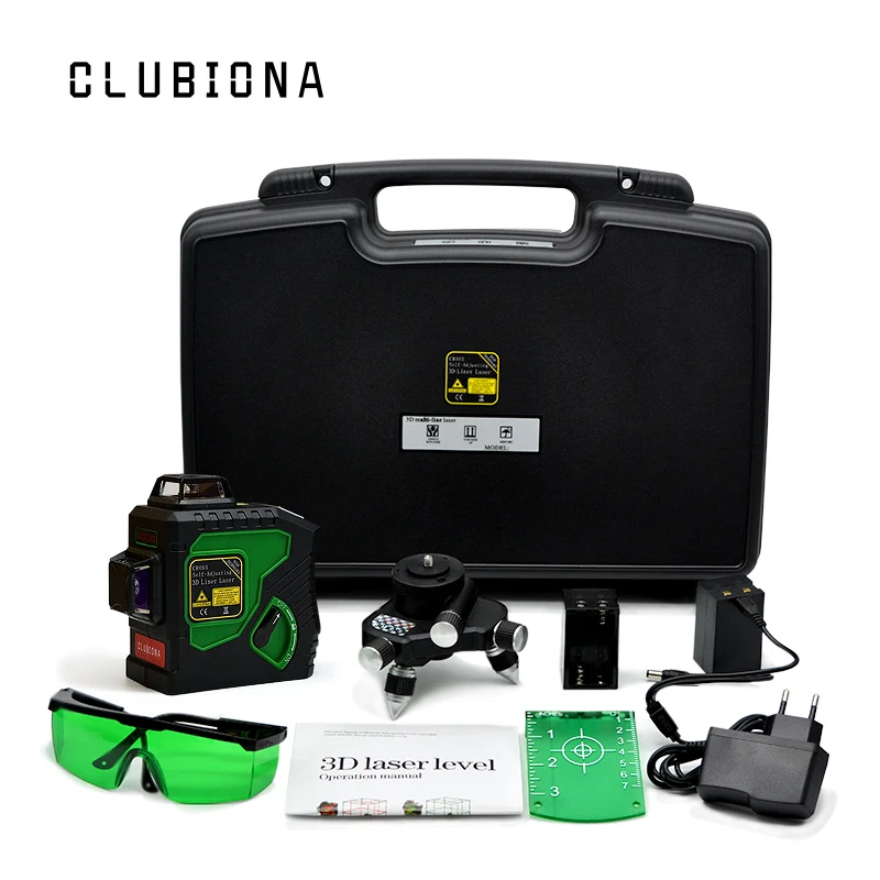 Clubiona 3D 12GH 12 линий лазерный уровень с самонивелирующимся супер мощным зеленым лазерным лучом и сертифицированной батареей MSDS