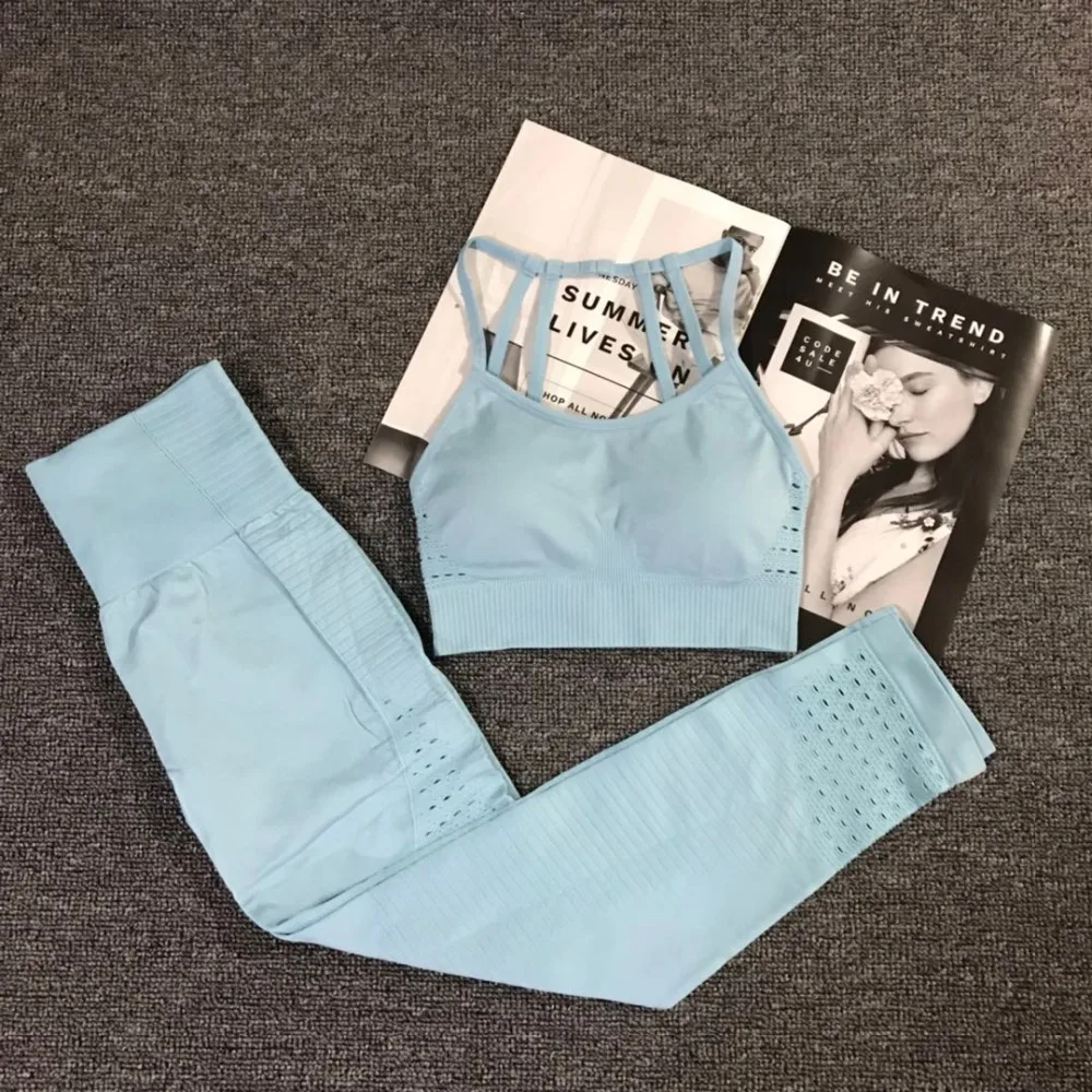 2 шт. спортивные костюмы бесшовный Набор для йоги женская одежда фитнеса