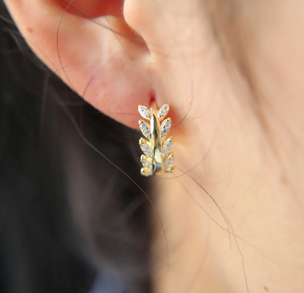 2019 Plant Earings Brincos Top Fashion Real 925 Sterling Leaf Stud Earrings With Cz For Tiny Bridal Wedding Jewelry Women Olive | Украшения
