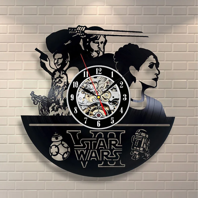 Звездные войны тема CD пластинка настенные часы креативные Han Solo Leia настенные художественные виниловые антикварные подвесные часы классическое украшение для дома светодиодный часы