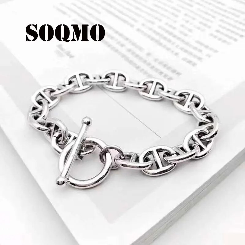 SOQMO OT браслет с пряжкой из 100% настоящего серебра 925 пробы женский и мужской
