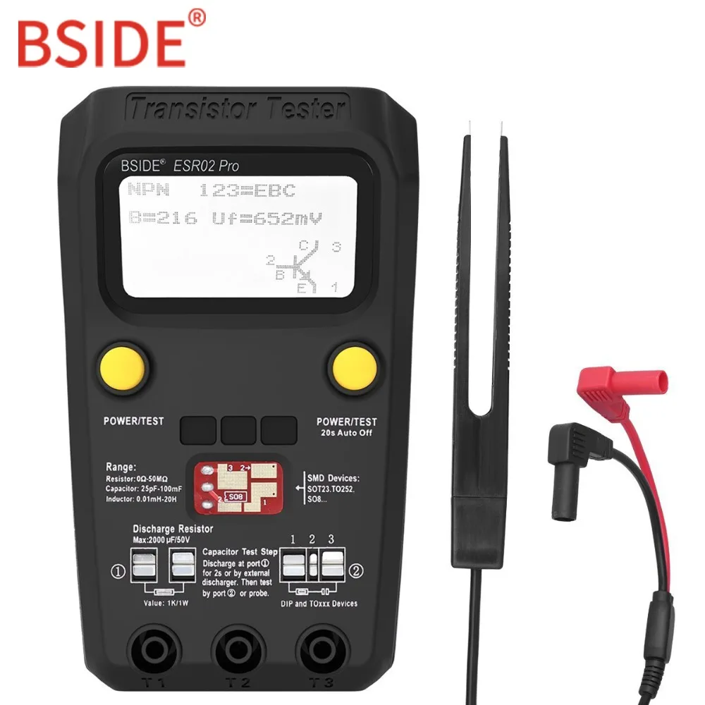 Цифровой транзистор BSIDE ESR02PRO тестер компонентов SMD мультиметр емкости диода