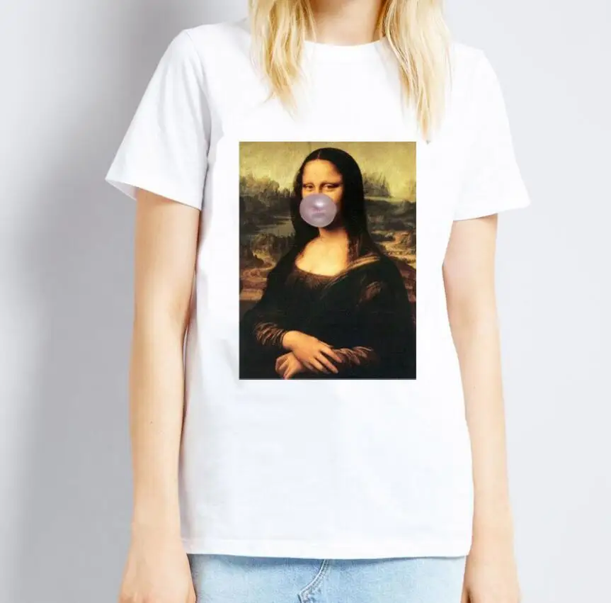 Летняя новая забавная повседневная футболка Mona Lisa с коротким рукавом | Женская