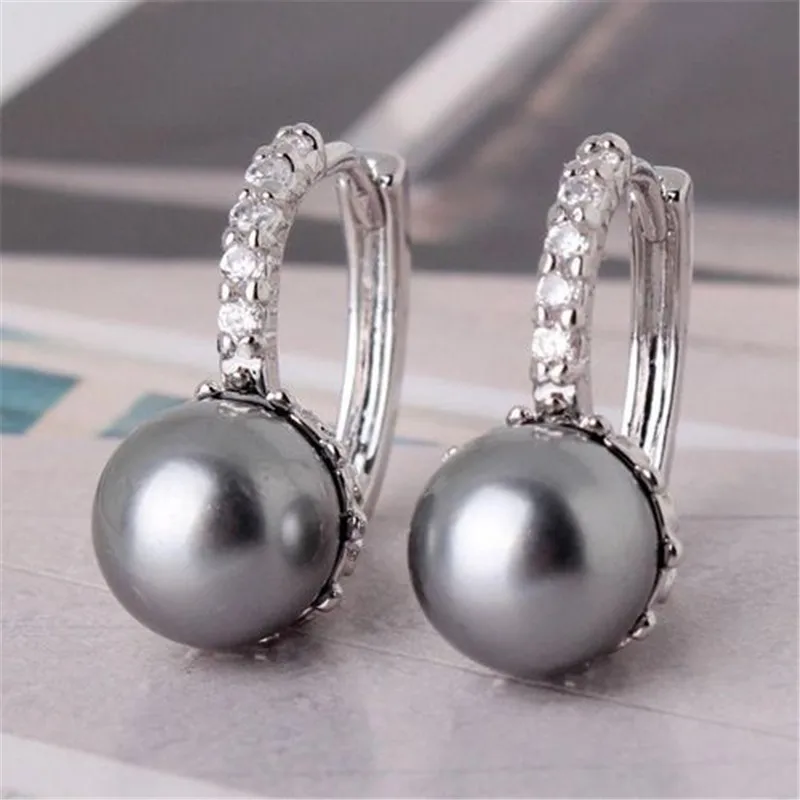 Elegant Imitation Pearl Silver Color Hoop Earrings for Women Jewelry Wedding Brincos Engagement Statement Earring Accessories | Украшения и