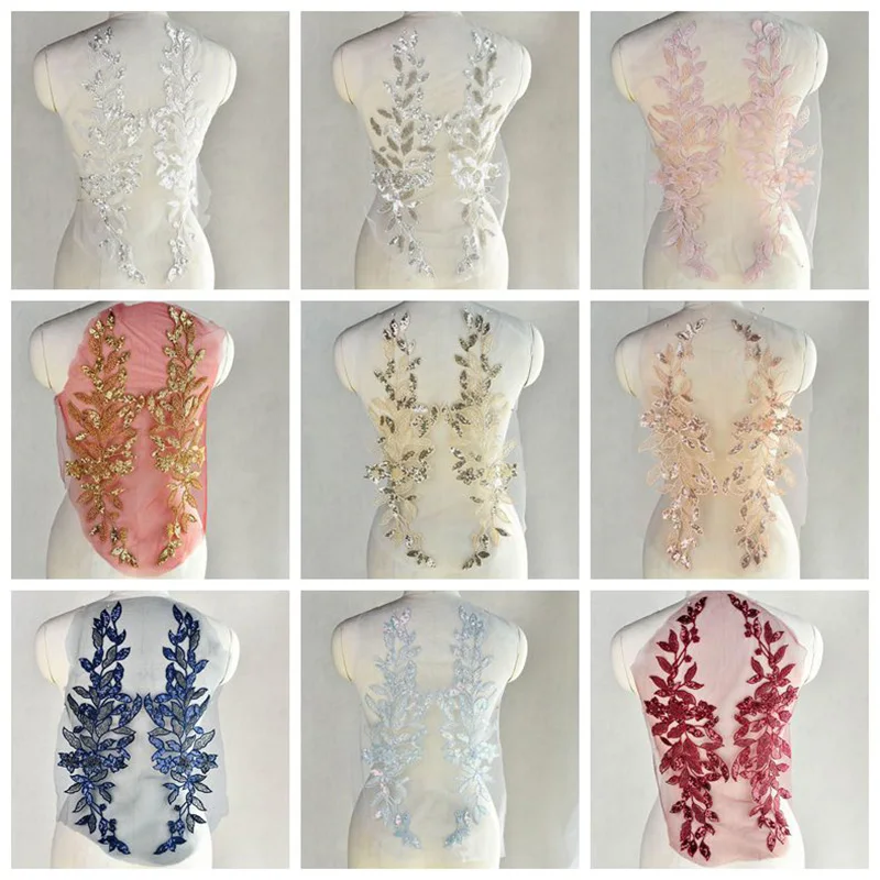 

1Piece Embroidered Corded Lace Applique Sequins Fairy Wedding Dress Bodice Bridal Trim 50x20cm