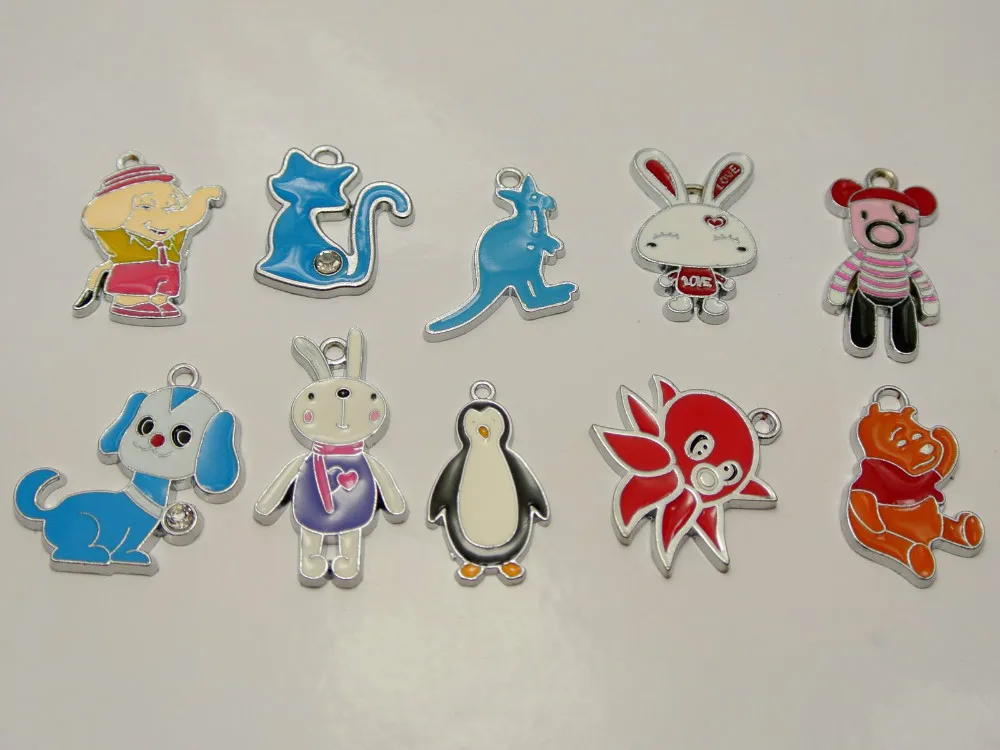 

10 Assorted Alloy Enamel Animals Charms Pendants Tags Bracelets Necklace