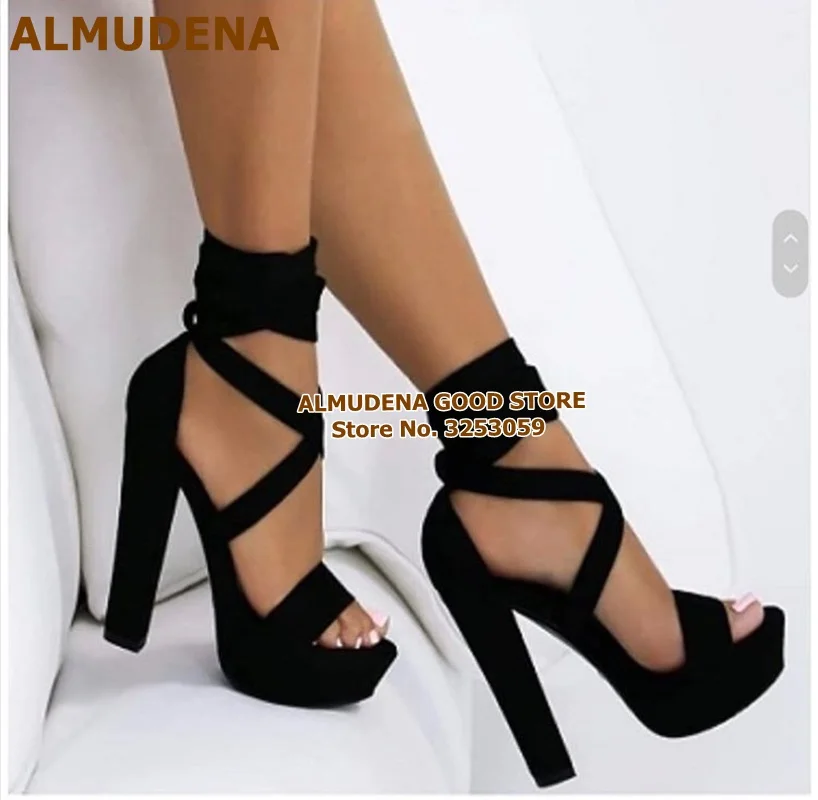 ALMUDENA/высококачественные желтые замшевые сандалии-гладиаторы на платформе и не сужающемся книзу массивном каблуке Банкетная обувь на шнуровке с перекрестными ремешками туфли-лодочки для ночного клуба