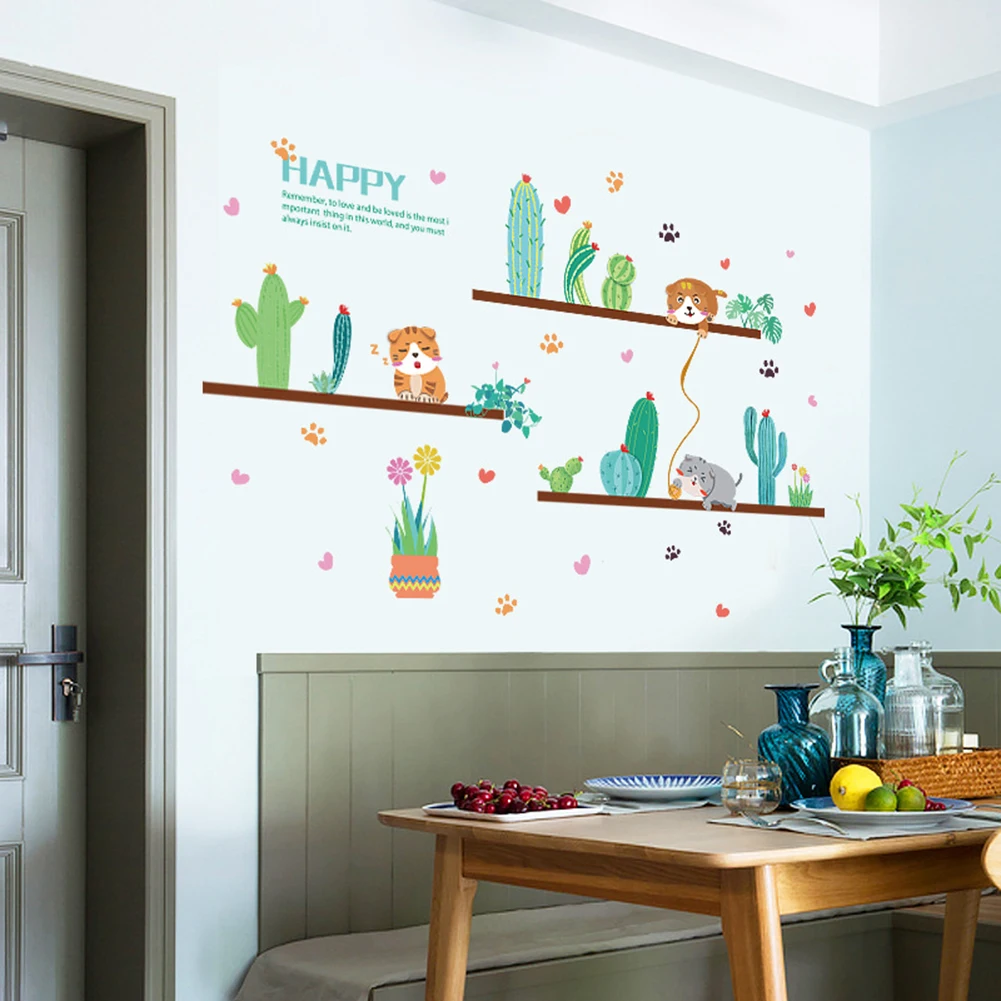 Кошка кактус бонсай съемные обои наклейки на стену DIY наклейка кухня кафе