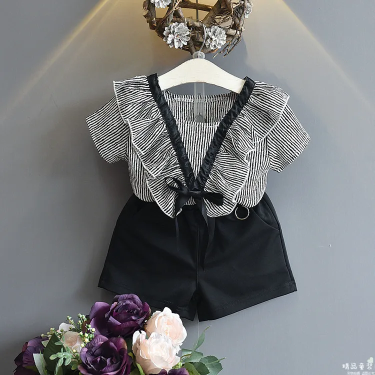 Детский комплект 2018 летняя одежда для девочек Новые Симпатичные древесины уха