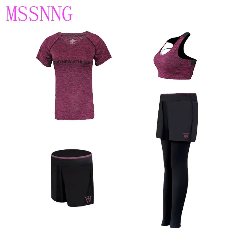 MSSNNG 4 Pieces Summer High Quality Yoga Sets Ropa Deportiva Mujer Gym Fitness Clothing Sports Wear for Women Running Suits |