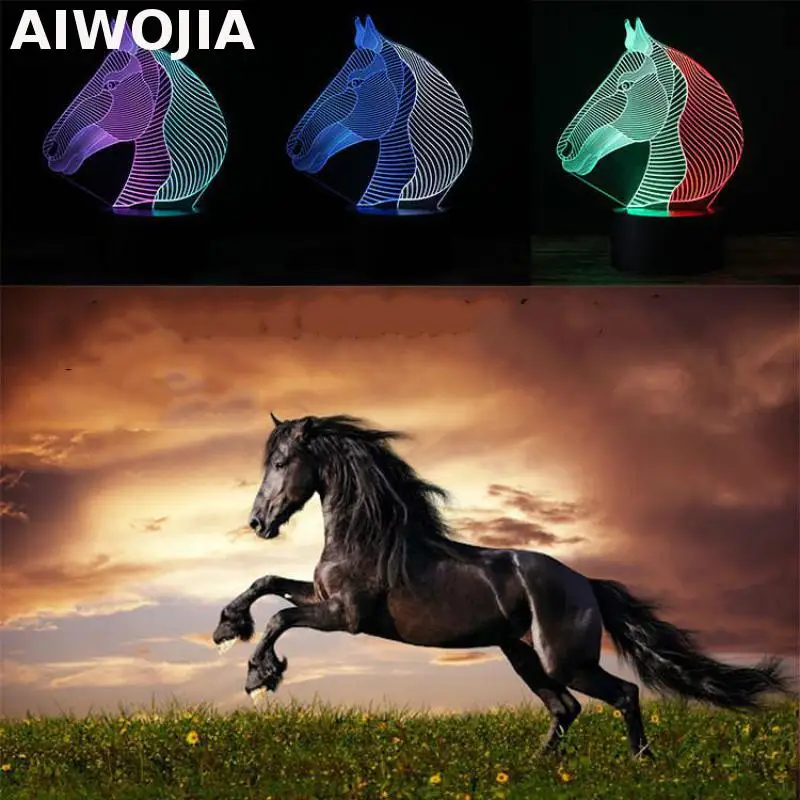 Usb красочные Rgb 3d лампы Luminaria De Mesa светодиодные светильники Led Horse свет