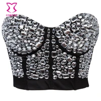 resin gem studded bustier push up bra top underwear women bralette burlesque corsage soutien gorge club bras with 5 hook