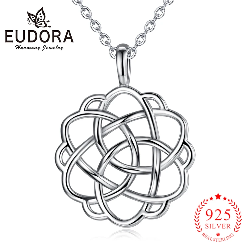 

Eudora 925 Sterling Silver Celtics Knot Rose Flower Pendant Necklaces Sterling-silver Jewelry for Women Girls Romantic Gift D98