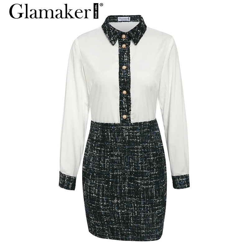 Glamaker, сексуальное облегающее твидовое короткое платье в стиле пэчворк, женское осеннее платье с длинным рукавом, элегантные женские вечерние платья для клуба, зимнее платье