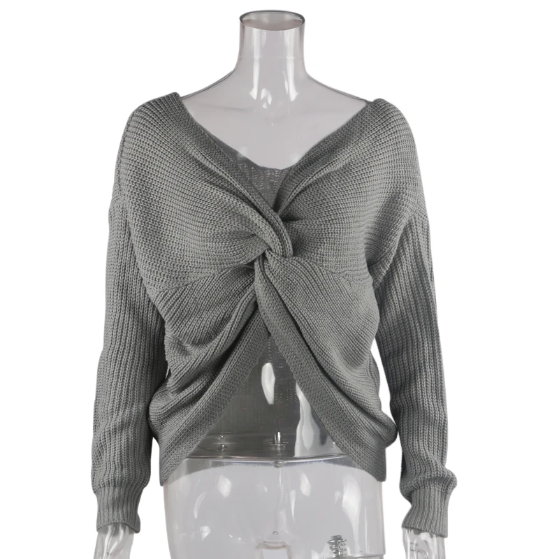 V Neck Sweaters Spring Autumn Women Sexy Backless Reversible Long Sleeve Cross Tie Knot Knitted Pullovers Jumpers | Женская одежда