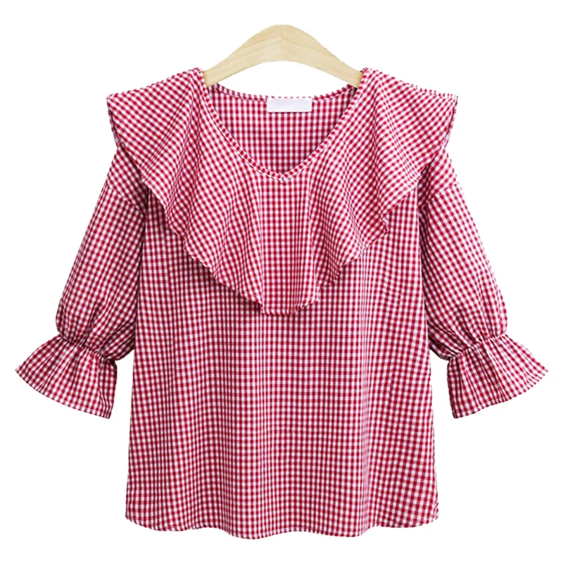 Женская клетчатая блузка Trytree черный топ с оборками Повседневная рубашка из