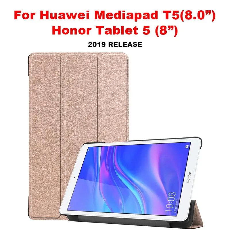 Чехол для huawei Mediapad T5 10,1 8 дюймов, ультра тонкий умный Магнитный кожаный флип-чехол, чехол для huawei T5 1" 8", чехол для планшета - Цвет: T5-8 inch Gold