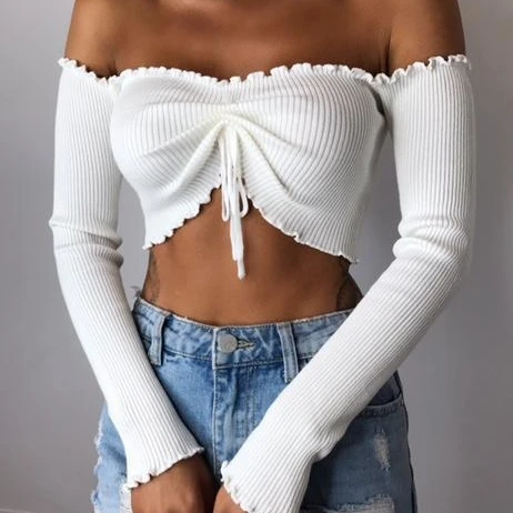 Модные с открытыми плечами Slash Средства ухода за кожей шеи длинный рукав