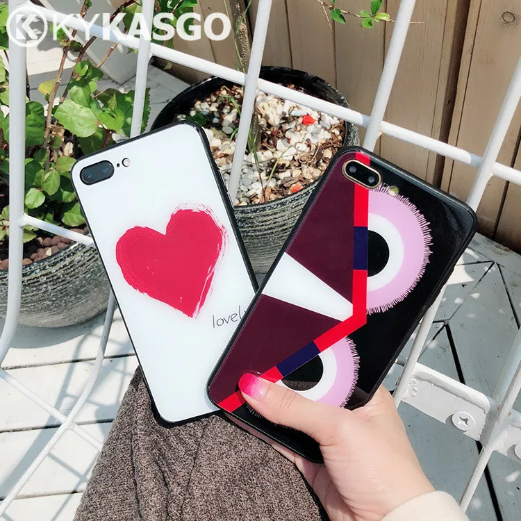 KYKASGO чехол из закаленного стекла для iPhone X с милым сердцем жесткая задняя крышка