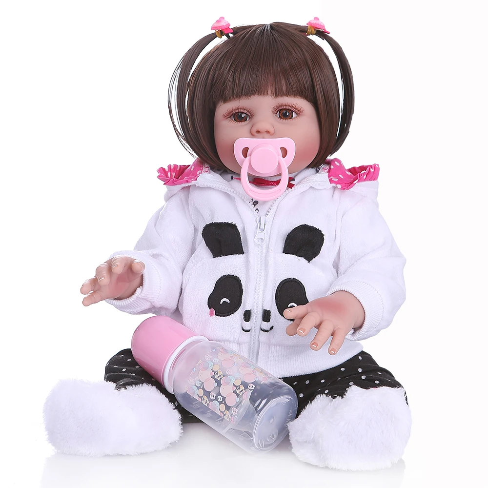 NPK прямые волосы 48 см bebe Кукла reborn Малыш кукла девочка в платье с пандами Мягкие