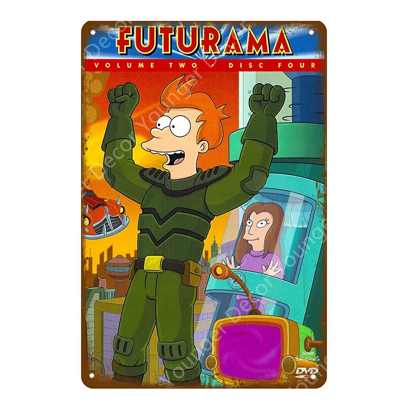 YD6282F Американский комикс ТВ серия Futurama металлические вывески настенные стикеры декор комнаты винтажная живопись декоративная табличка Ретро мультфильм плакат - Цвет: YD6282F