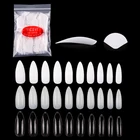 Искусственные акриловые накладные ногти на шпильке, с полным покрытием, средний размер, французский пресс, декоративный маникюр, 500