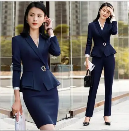 

2020 SPRING women plus size Blazer and pants formal Pant suits fashion office ladies slim long sleeve two piece sets jacket