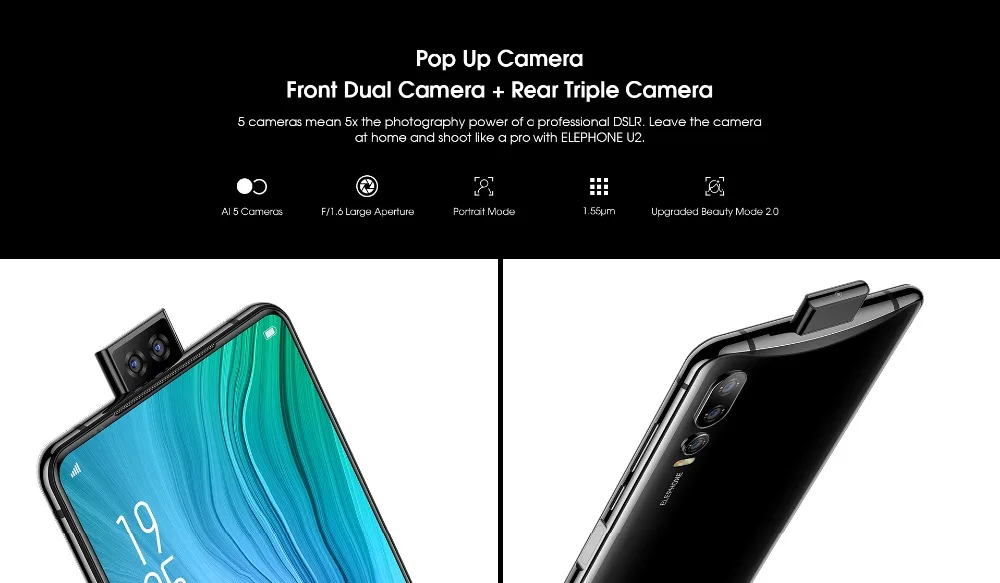 Elephone U2 мобильный телефон Android 9,0 MT6771T 6,26 дюймов FHD+ экран 16MP всплывающая камера лицо ID 4G LTE смартфон