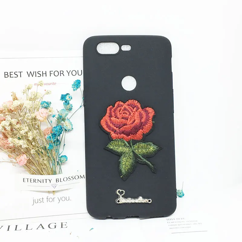 Милый мягкий чехол с 3D вышивкой розы для iPhone X XR XS Max 5S se 6 6s 7 8 Plus Samsung Galaxy S6 S7 edge S8 S9 Note
