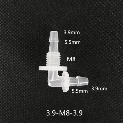 3.9-M8-3.9mm 1 шт. 2,4 мм-11,1 мм Пластиковые резьбовые 90 градусов коленчатые соединители для аквариумная система(отправить с гайкой - Цвет: 3.9-M8-3.9mm