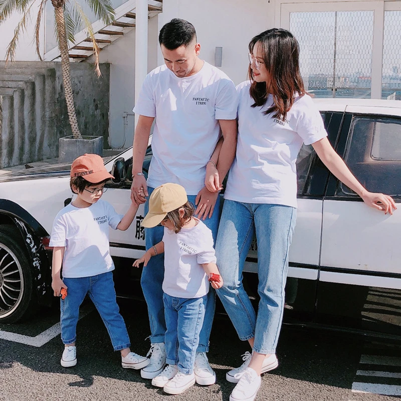 Детская футболка для родителей и ребенка Новинка лета 2019 модная свободная