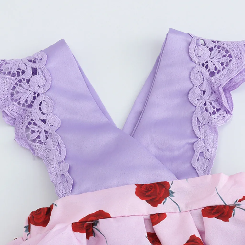 Baby Girl Sleeveless Lace Rose Floral Print Romper Jumpsuit Sunsuit Hairaband Set Newborn Toddler Infant Summer Fashion | Детская одежда