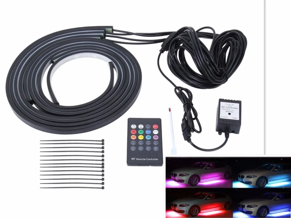 Гибкая автомобильная светодиодная лента RGB 90 см 120 4 шт. с пультом дистанционного