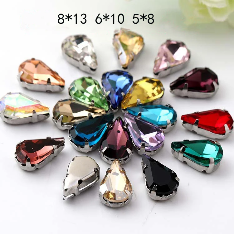 

New ! mix color Fine Water Drop Crystal Glass Sew-on Rhinestones with Claw DIY Wedding Dresses and Clothes 5*8 6*10 8*13