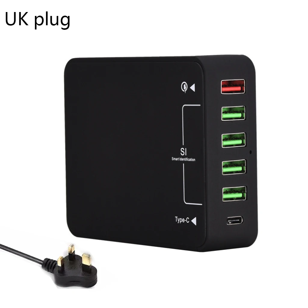 6-port 60W type-C usb зарядная станция, настенное зарядное устройство концентратор быстрая зарядная станция с Qualcomm Quick Charge 3,0 и type C - Тип штекера: Великобритания