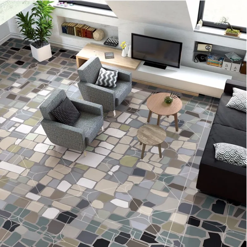 

Free Shipping high quality 3D fashion gradient geometric figure collage floor painting kitchen waterproof floor wallpaper