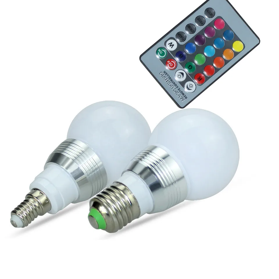 Высокая мощность RGB светодиодный светильник E27 E14 3 Вт 5 Вт RGB 10 Вт 15 Вт RGBW светильник AC85-265V лампа 16 цветов Пульт дистанционного управления bombillas светодиодный