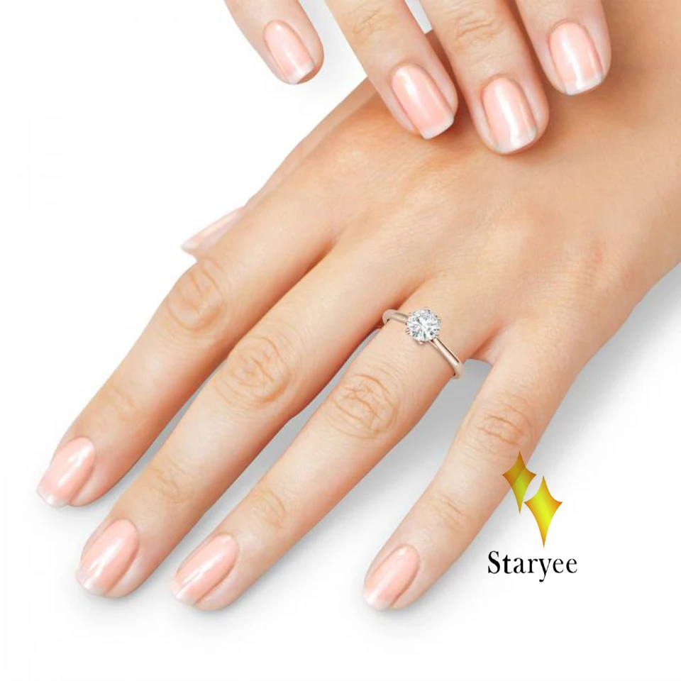 STARYEE 1.5CT круглый разрезанный муассанит обручальное кольцо Настоящее 18 К розовое золото ювелирные изделия из чистых бриллиантов для женщин Charles Colvard VS GH Gems