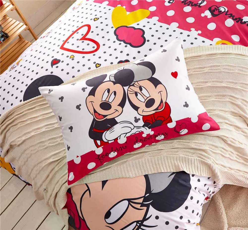 Disney ярко розовый горошек Микки и Минни Маус Мышь постельного белья для девочек