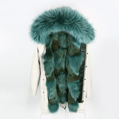 2 OFTBUY, зимняя женская куртка, натуральный мех, пальто, свободный воротник из меха енота, волчий мех, длинная парка, верхняя одежда, высокое качество - Цвет: 2