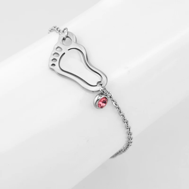 Simsimi baby foot & birth stones charm for Mum женский браслет ювелирные изделия из нержавеющей стали