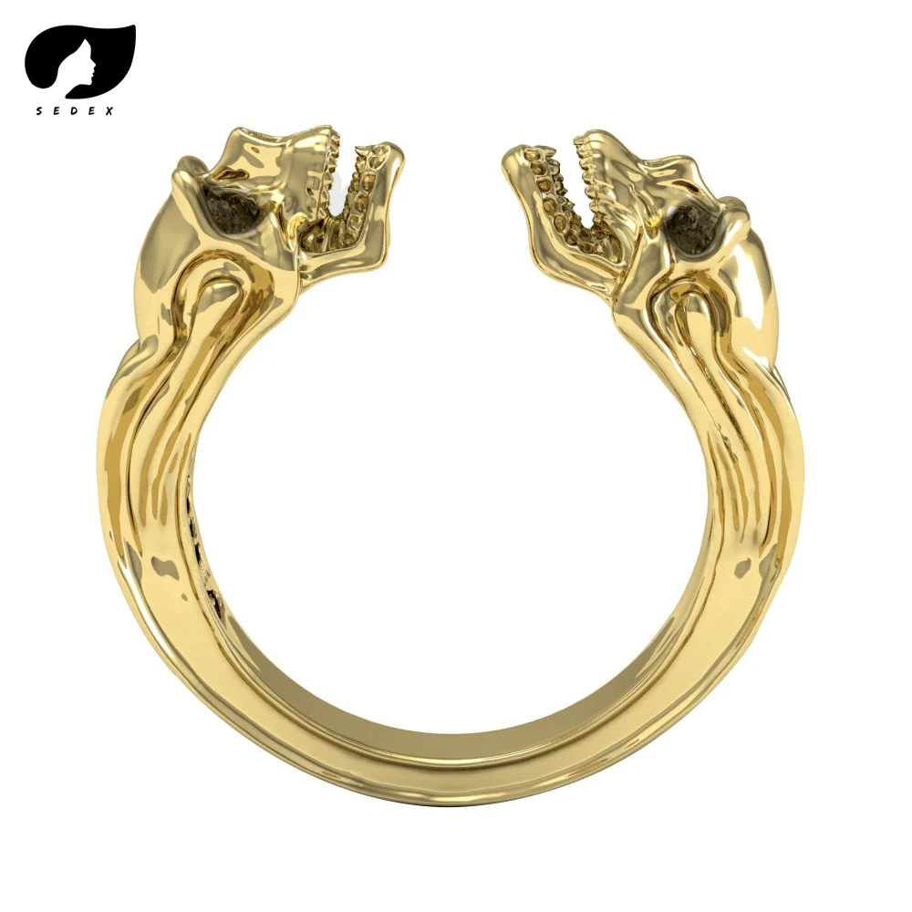 2019 череп кольцо Близнецы золото два открытых кольца из нержавеющей стали дизайн