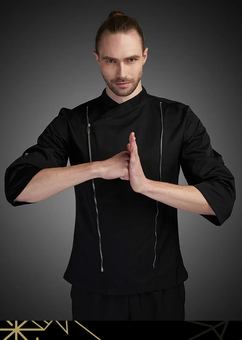 Chef Uniform Men Seven-quarter Sleeve Summer Breathable Kitchen Cooking Jacket Restaurant Hotel Hairdressers Salon Overalls