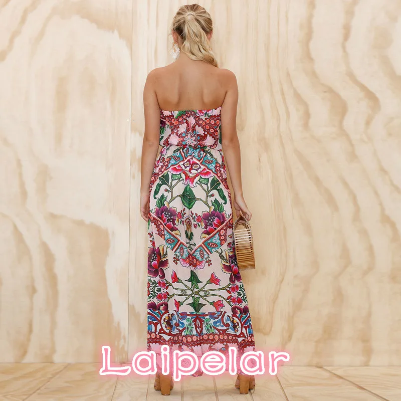 Женский пляжный комбинезон с открытыми плечами без бретелек цветочным принтом и