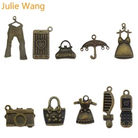julie wang 10pcs mixed clothes handbag phone charms bronze alloy daily necessities necklace bracelet jewelry making accessory