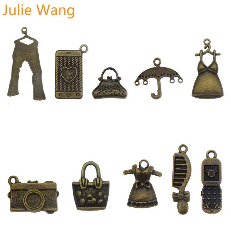 Julie Wang 10 шт. смешанные сумки для одежды подвески телефона из бронзового сплава